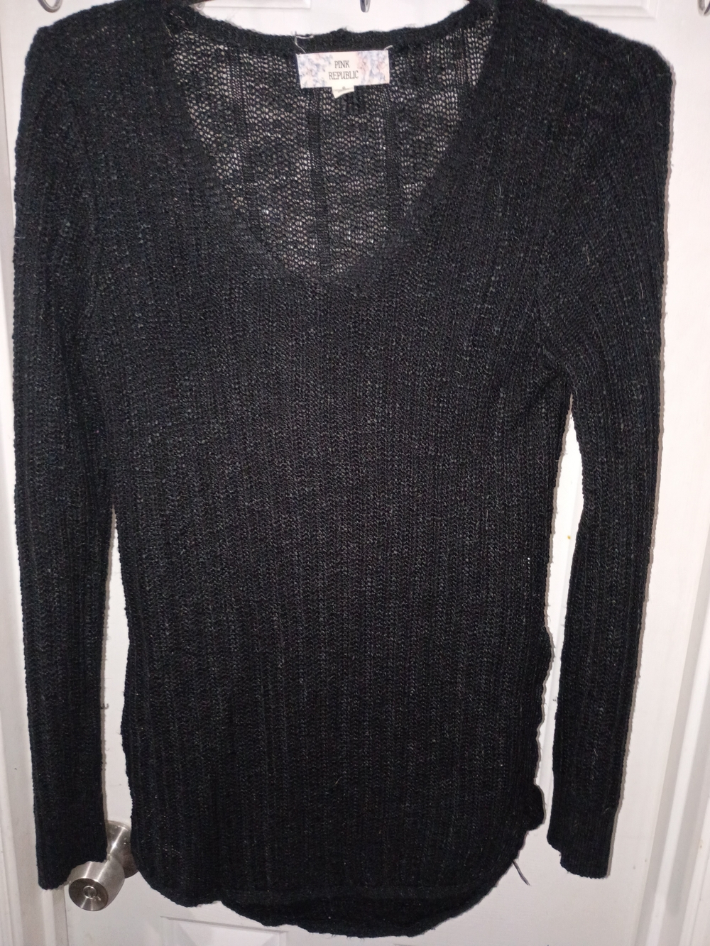 Black V-Neck Knit Sweater by Pink Republic